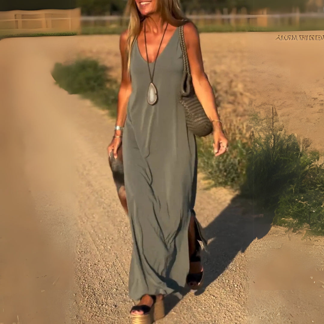 Élyse | Robe Maxi Sans Manches à Col V Élégant