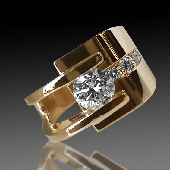 Bague vintage en zircone irrégulière dorée