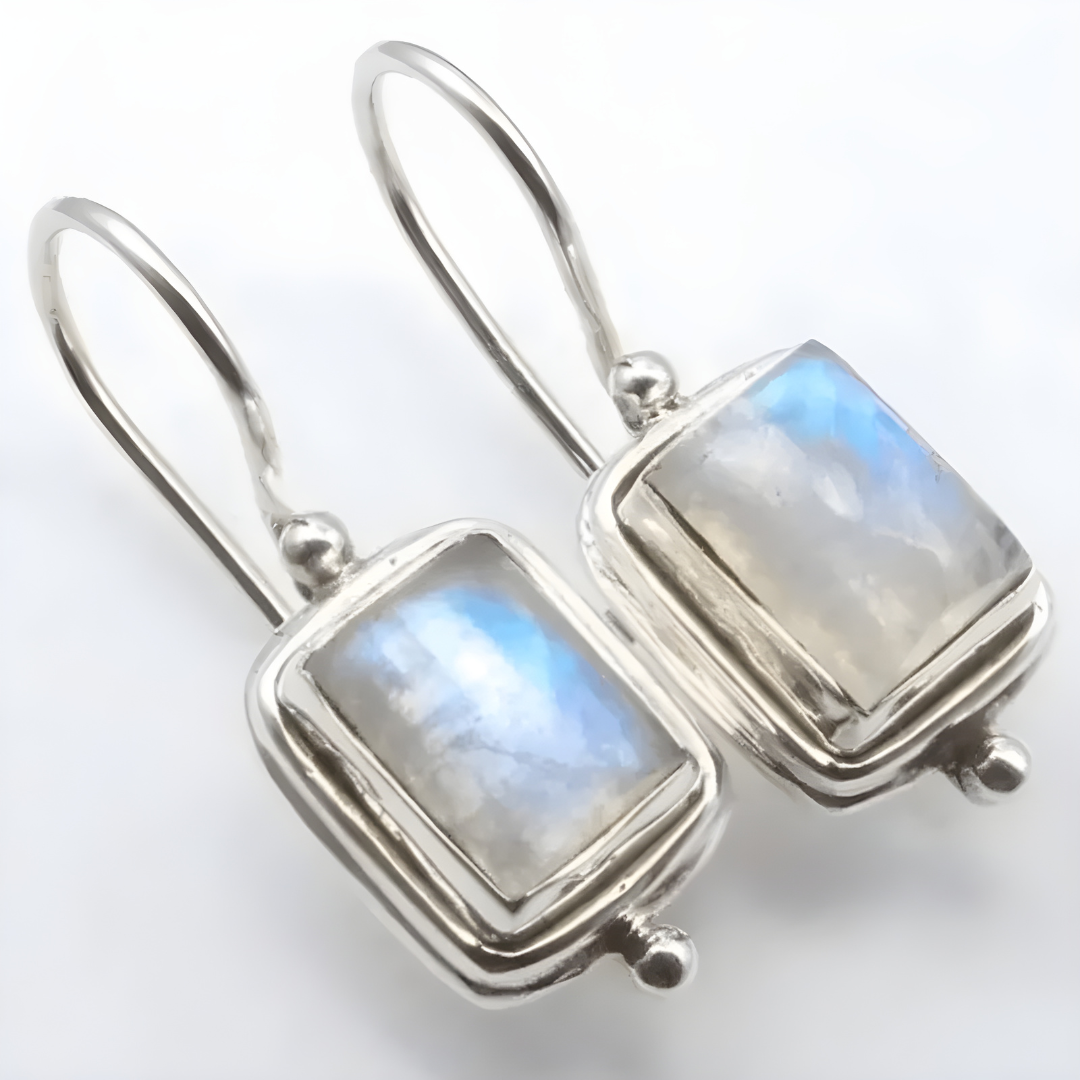 Gina - Boucles d'Oreilles Carrées en Pierre de Lune Vintage