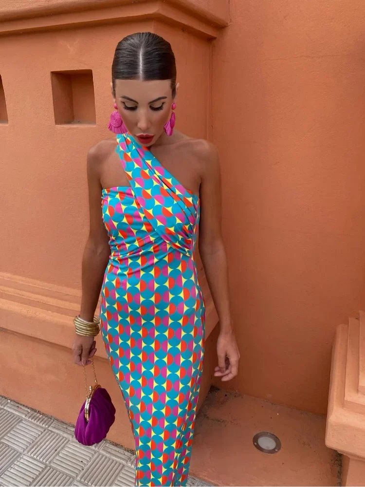 Irmgardi - Robe Midi à Épaules Asymétriques