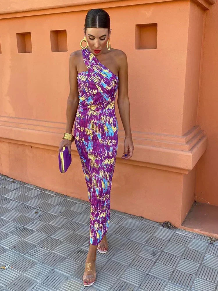 Irmgardi - Robe Midi à Épaules Asymétriques
