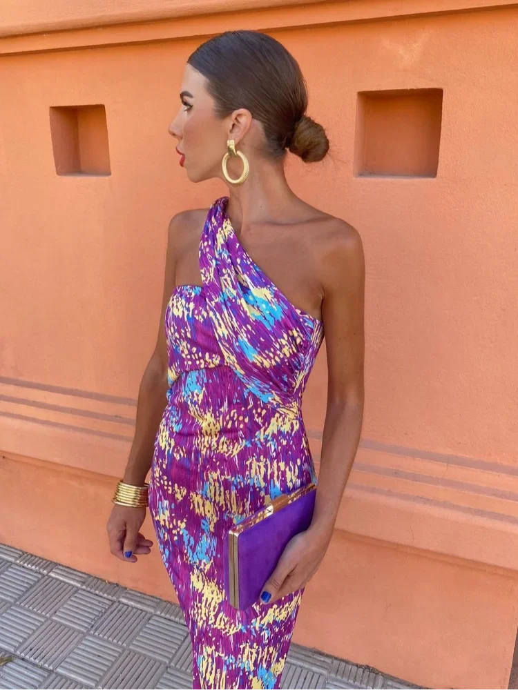 Irmgardi - Robe Midi à Épaules Asymétriques