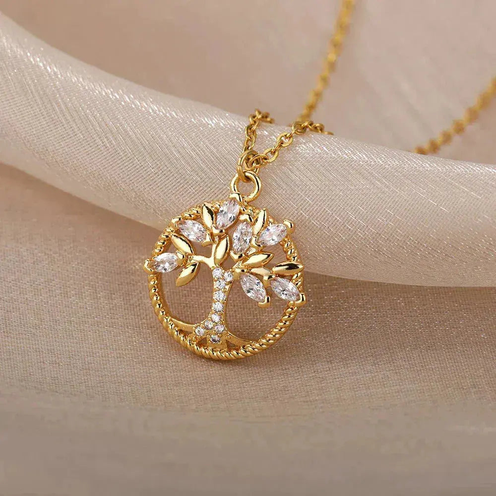 Pendentif Arbre de vie en or avec zircone