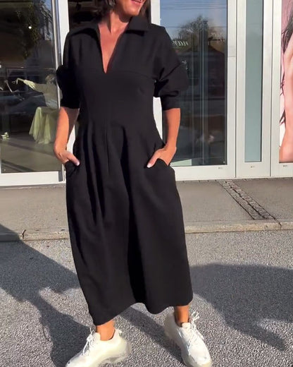 Élyane | Robe Midi Minimaliste au Style Structuré et Moderne