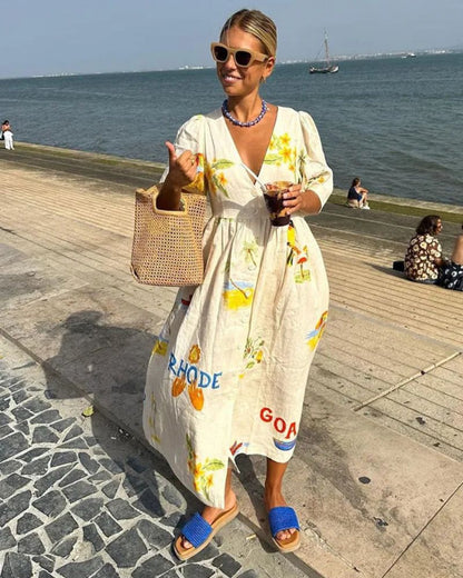 SOLÈNE | Robe en Lin Imprimée
