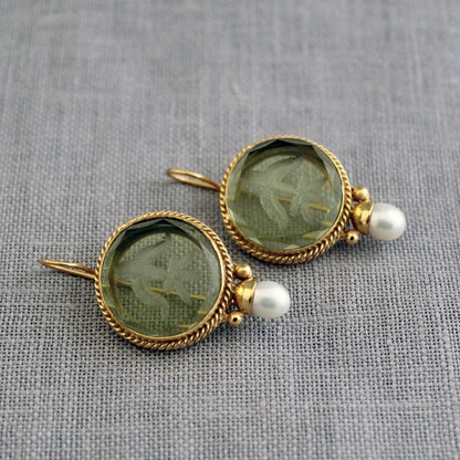 Amélie™ | Boucles d’oreilles vintage avec pierre verte et perle