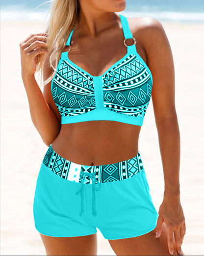 Bikinis taille haute à imprimé géométrique