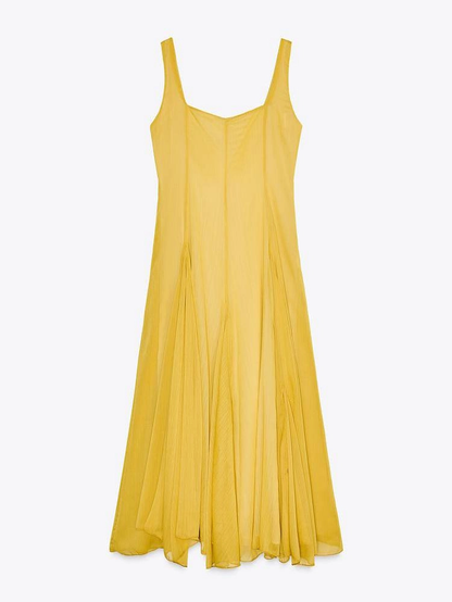 Robe Longue Élégante avec Décolleté Carré et Bretelles