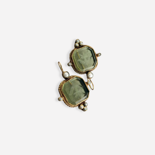 Maeble™ | Boucles d’oreilles vintage avec pierre verte et perle