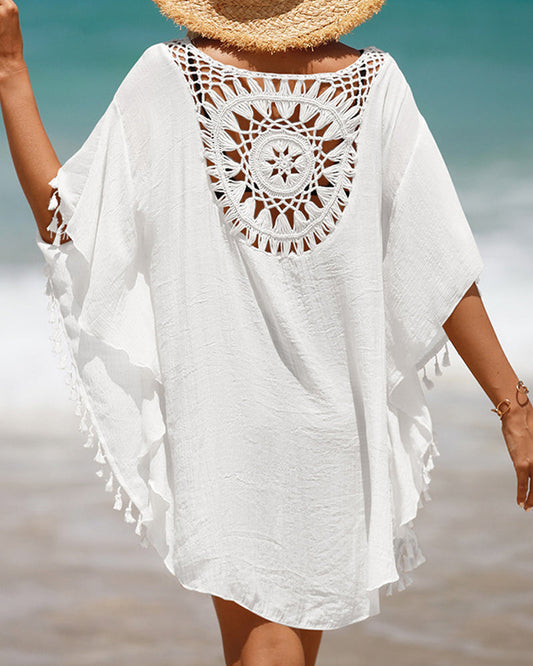 Solène™ | Tunique de plage à pompons ajourée