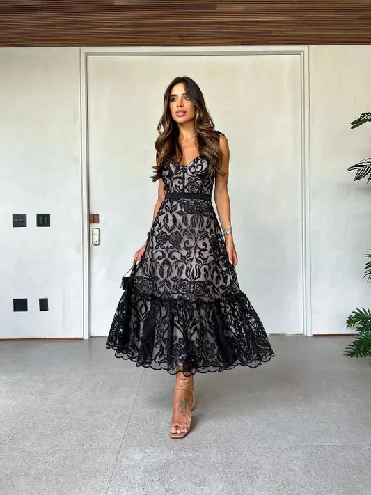 Kaori™ | Robe midi élégante à fines bretelles