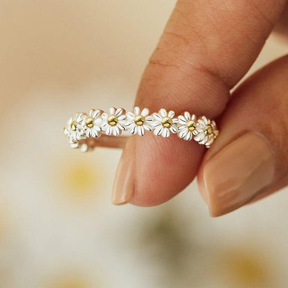 Bague Marguerite Émail™ – Argent & Douceur Peinte