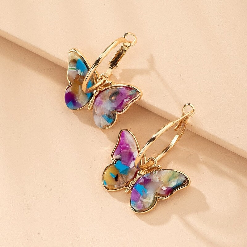 Boucles d’Oreilles Papillon en Cristal Émaillé et Peint à la Main