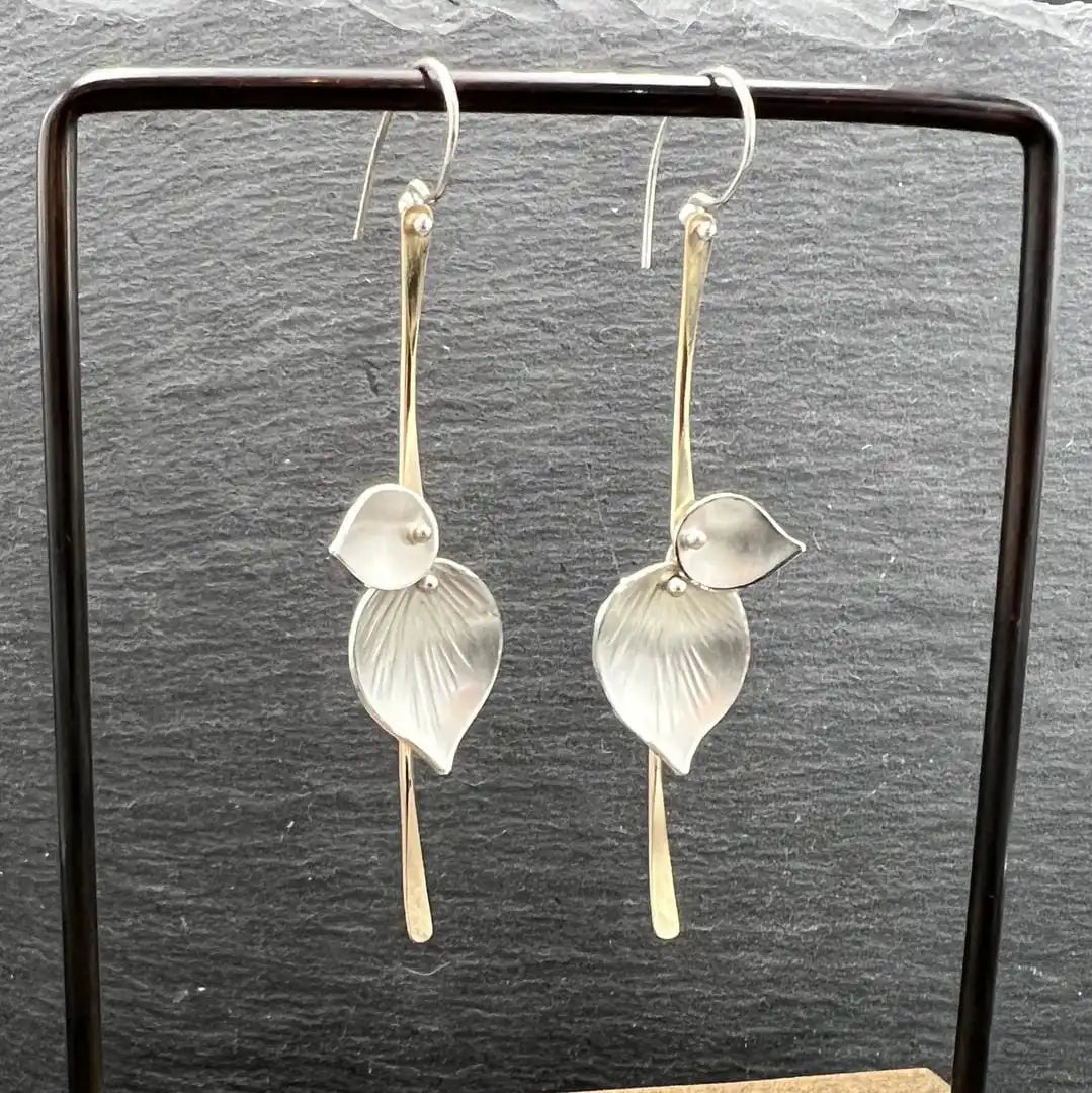 Boucles d'oreilles vintage en argent feuilleté