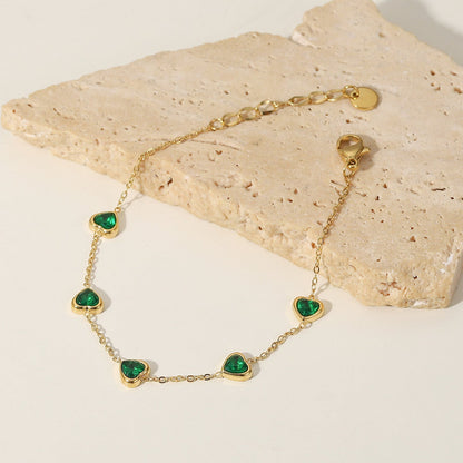 Francia™ | Bracelet cœurs verts en acier doré