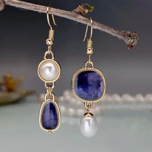 Liora™ | Boucles perle & pierre bleue