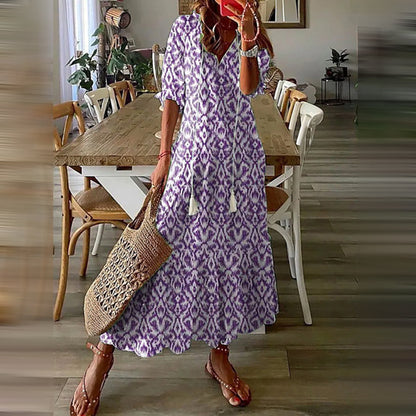 Capucine | Robe Maxi Boho aux Motifs Rétro Élégants
