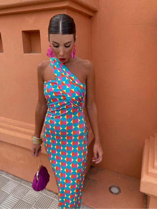 Irmgardi - Robe Midi à Épaules Asymétriques