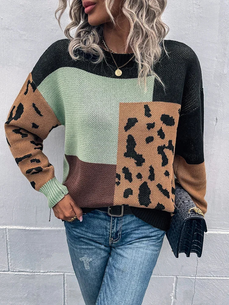 Charlotte™ | Pull Patchwork Léopard Vintage