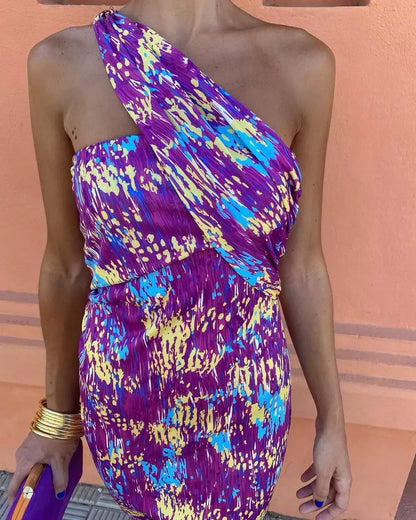 Irmgardi - Robe Midi à Épaules Asymétriques