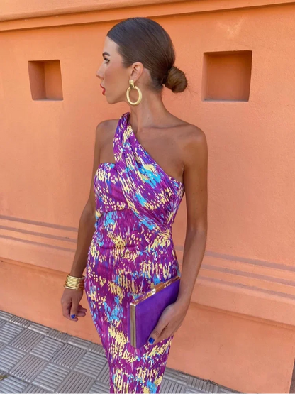 Irmgardi - Robe Midi à Épaules Asymétriques