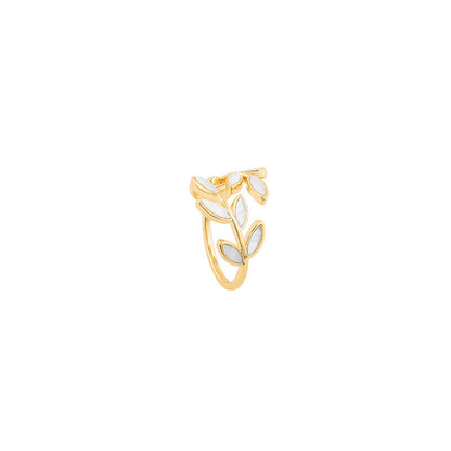 Alexandra - Bague Ajustable Feuille en Opale Blanche en Or