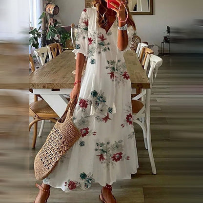 Capucine | Robe Maxi Boho aux Motifs Rétro Élégants