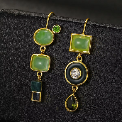 Cindy - Boucles d'Oreilles Pendantes Vert Vintage