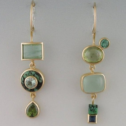 Cindy - Boucles d'Oreilles Pendantes Vert Vintage