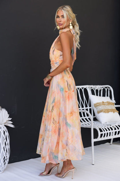 Luchi™ | Robe maxi fleurie à encolure halter