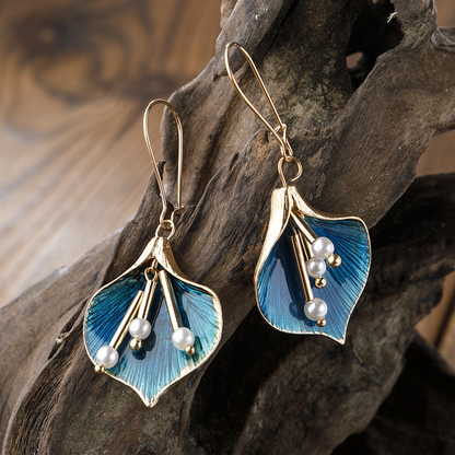Liora - Boucles d'oreilles en argent avec fleur de lotus bleu vintage