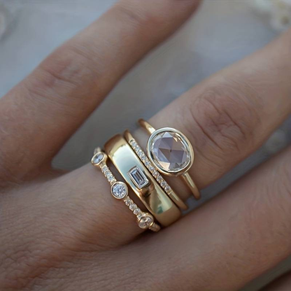 Stefania - Ensemble de Bagues en Or Vintage et Zirconium