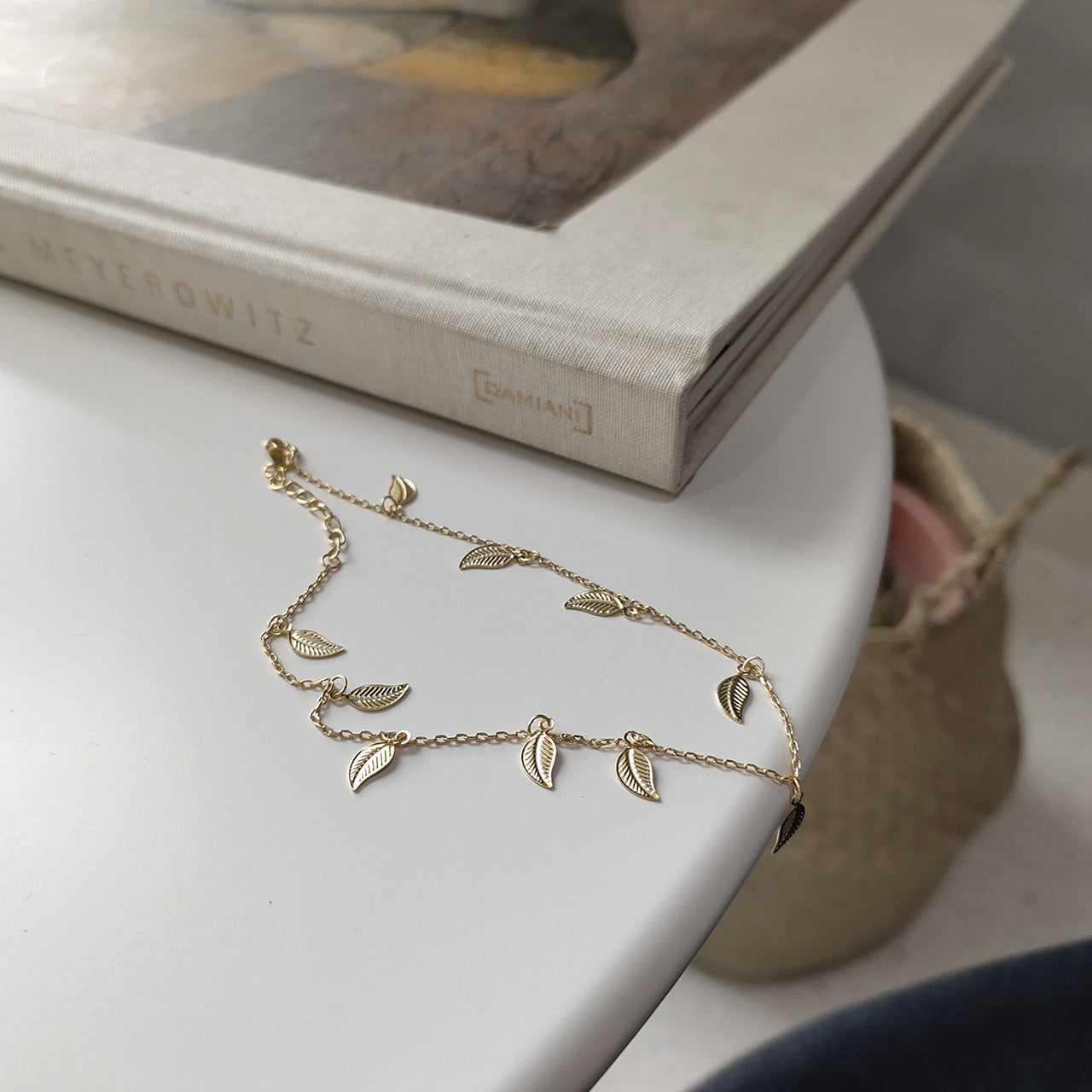 Éline™ | Bracelet de Cheville Feuilles Dorées