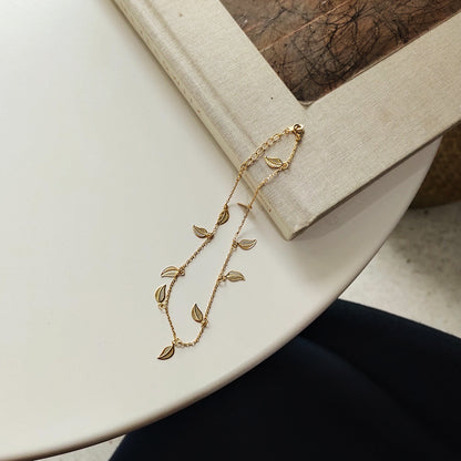 Éline™ | Bracelet de Cheville Feuilles Dorées