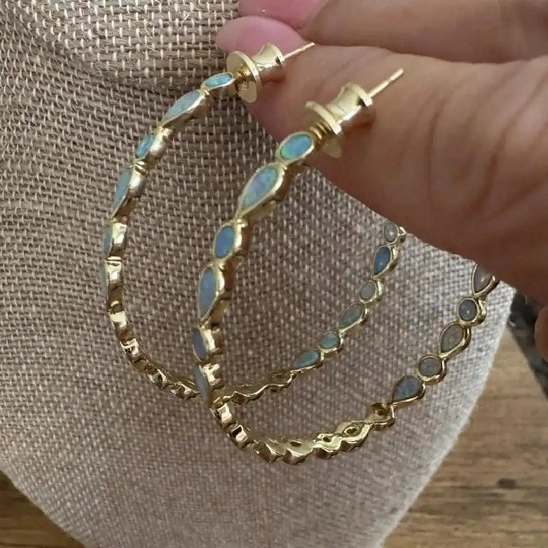 Boucles d'oreilles Vintage en Opale Bleue