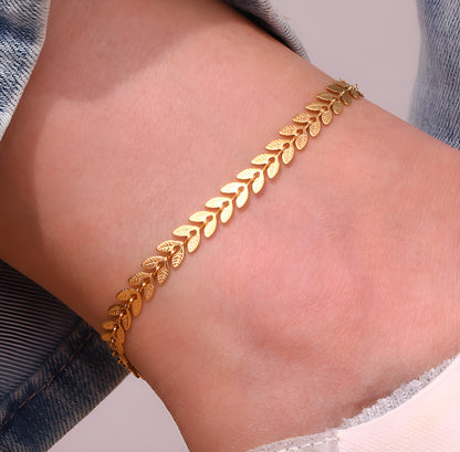 Florine™ | Bracelet de Cheville Feuilles Dorées