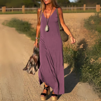 Élyse | Robe Maxi Sans Manches à Col V Élégant