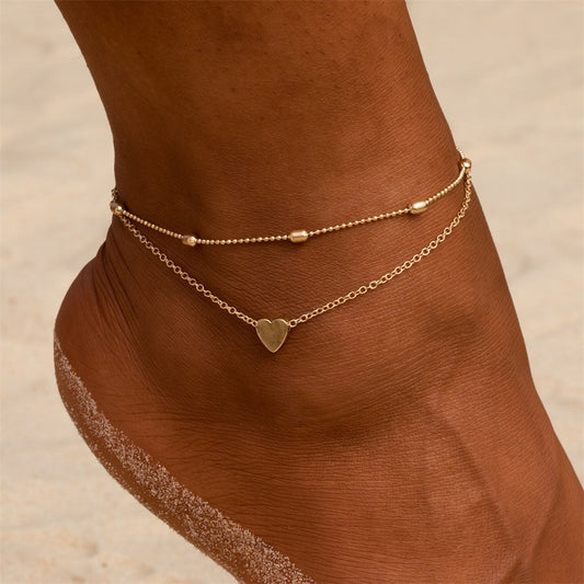 Clara™ | Bracelet de Cheville Cœur Fin